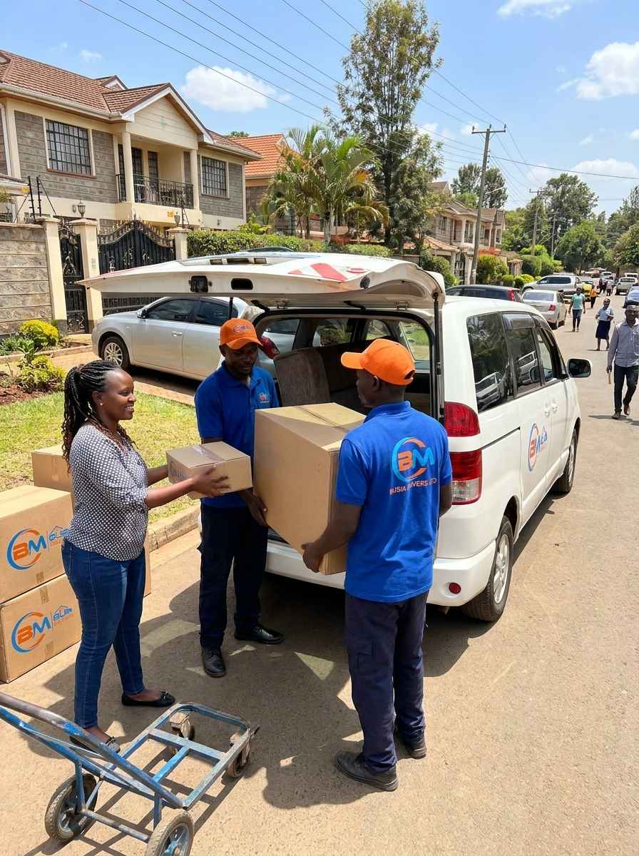 Busia Movers loading minivan trunk for client